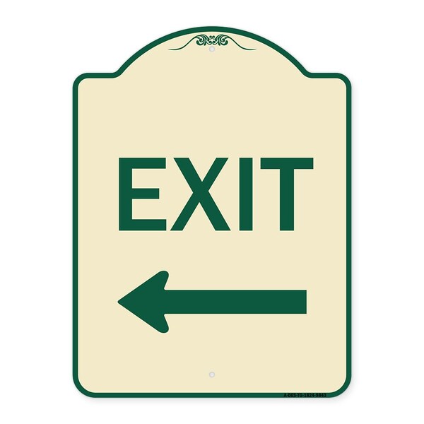 Signmission Designer Series-Exit With Left Arrow, Tan & Green Heavy-Gauge Aluminum, 24" H, 18" L, TG-1824-9843 A-DES-TG-1824-9843 - main